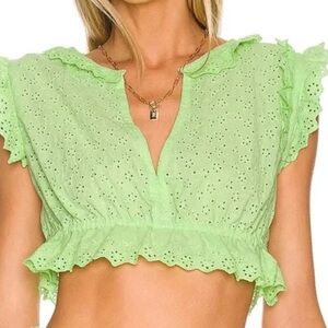Tularosa Ryse Floral Eyelet Crop Top in Paradise Green Size XS 100% cotton NWT